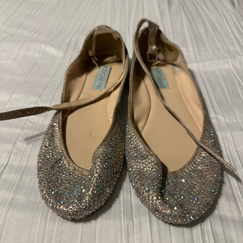 Betsy Johnson Rhinestone Flats with Ankle Strap